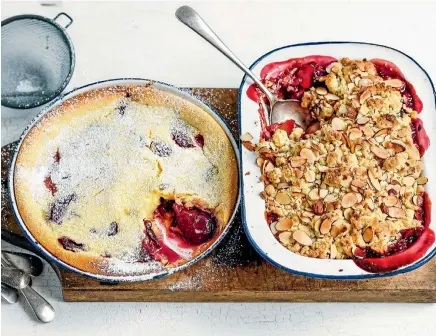  ?? LUCY CORRY ?? Plum and almond clafoutis, and plum and apple almond crumble are great with fresh or tinned black doris plums.