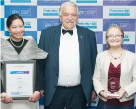  ??  ?? Above: New Business award winner was Gippstech.Maria Sereno accepted the award from Daryl White and Elena Kalareva