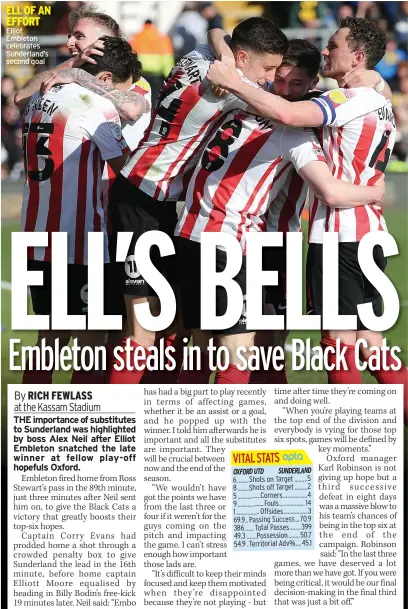  ?? ?? ELL OF AN EFFORT Elliot Embleton celebrates Sunderland’s second goal