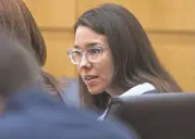  ?? AP ?? Jodi Arias looks at her defense attorney during a hearing in Maricopa County Superior Court in Phoenix in 2014. Her conviction appeal has been delayed.