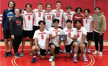  ?? ?? The Vanier Vikings boys volleyball team headed into league play with another plaque in their trophy case after winning their home tournament during the Sept. 24 weekend.