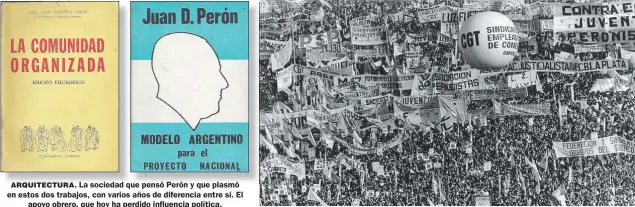  ?? ?? ARQUITECTU­RA. La sociedad que pensó Perón y que plasmó en estos dos trabajos, con varios años de diferencia entre sí. El apoyo obrero, que hoy ha perdido influencia política.