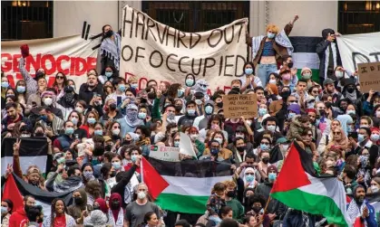  ?? ?? Protests in support of Palestine on the Harvard campus, such as the one pictured on 14 October 2023, sparked charges of antisemiti­sm. Photograph: Joseph Prezioso/AFP/Getty Images