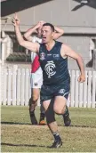  ??  ?? Adam Green celebrates a goal for Coolaroo.