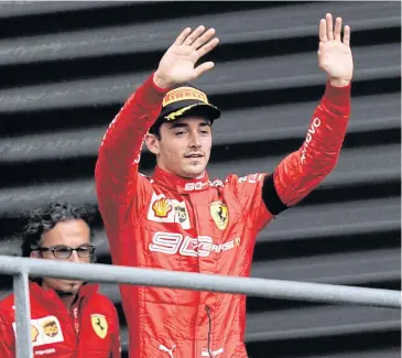  ?? AFP ?? Ferrari’s Charles Leclerc celebrates his win at the Belgian Grand Prix.