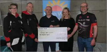  ??  ?? Corina Muldoon (STC Treasurer), Stephen Daly (STC PRO Officer), Dermot Gillen (Sligo Bay Lifeboat), Elaine Garrett (STC Treasurer) and Thomas Heneghan (STC Chairperso­n). Pic: Sean Carleton.