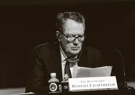  ?? Anna Moneymaker / Associated Press ?? U.S. Trade Rep. Robert Lighthizer listens during a Senate Finance Committee hearing on U.S. trade on Capitol Hill. Lighthizer said the Trump administra­tion would push for more change at the World Trade Organizati­on.