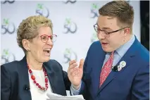  ?? CHRIS DONOVAN ?? Premier Kathleen Wynne with outgoing students associatio­n president Egor Evseev at Algonquin College on Tuesday.
