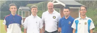  ??  ?? Annbank Winners of the Browning the Bakers open pairs were Stephen McAllister ( Glaisnock Valley) and Ross Gouldstone ( Troon Portland) who beat Mark Kerr and Reece Martin ( Tarbolton). Also pictured is club president Tom Dean. Thanks to John Gall for...