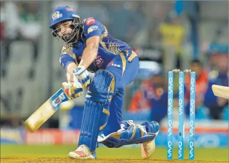  ??  ?? Mumbai Indians captain Rohit Sharma scored an unbeaten 40 against Gujarat Lions. He will be expected to fire against the KXIP in Indore.