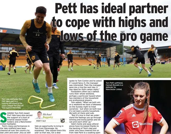  ?? ?? Port Vale midfielder Tom Pett takes part in a training drill ahead of the club’s League Two play-off final against Mansfield.