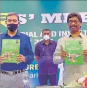 ?? PTI ?? Chief minister Hemant Soren launches Jharkhand Industry and Investment Promotion Policy 2021, in New Delhi on Saturday.