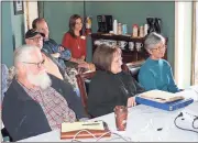  ?? Doug Walker / Rome News-Tribune ?? Jimmy Lovelace (from left), Linda Studard and Kyle Vasser — all relatives of Pierce Harris, the original owner of the Myra H — are among more than two dozen people attending a meeting Thursday at the Rome Area History Museum to consider ways of saving...