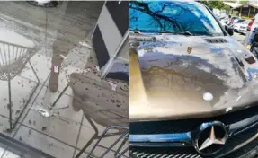  ?? REDES SOCIALES ?? Evidencias de la balacera en Guachipelí­n. Este vehículo Mercedes Benz quedó bajo custodia de la Policía.