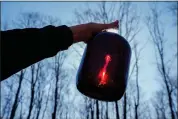  ?? PHOTOS BY JOSHUA A. BICKEL — THE ASSOCIATED PRESS ?? Lance Martin holds a jug of maple syrup as light shines through it, Sunday, Feb. 25, in Rhinelande­r, Wis.