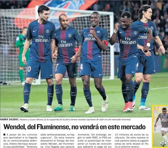  ??  ?? HABRÁ SALIDAS. Pastore y Lucas Moura (a la izquierda de la foto) tienen muchas opciones de salir en este mercado invernal.