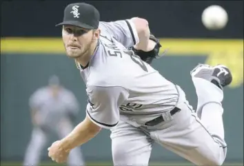  ?? Ted S. Warren/Associated Press ?? The White Sox suspended pitcher Chris Sale for five games for cutting up some of the 1976 throwback uniforms the team was scheduled to wear Saturday.