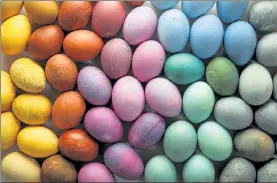 ??  ?? Using ingredient­s straight from your kitchen, these dyed Easter eggs make a fun and festive way to celebrate.