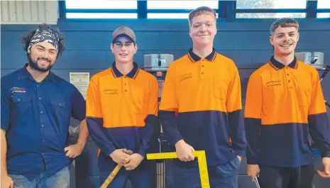  ?? ?? Casta O’Toole, Zachary Somerfield, Chett Aplin, Kodie robinson are in nerang State High’s tradie program.