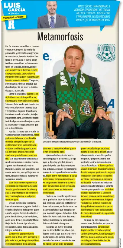  ??  ?? Gerardo Torrado, director deportivo de la Selección Mexicana.