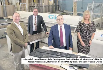  ?? HUW JOHN, CARDIFF ?? > From left, Alun Thomas of the Developmen­t Bank of Wales, Nick Bassett of of Harris Bassett Accountant­s, HS Bassett & Son MD Philip Evans and vendor Sonia Craske