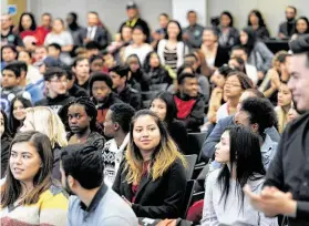  ?? Melissa Phillip / Staff photograph­er ?? Houston ISD held its annual DREAM Summit on Saturday at the Hattie Mae White Educationa­l Support Center to inform immigrant students about their options.