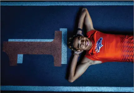  ?? PHOTOS BY TERRY PIERSON — STAFF PHOTOGRAPH­ER ?? Roosevelt senior standout Cayden Roberson was only five months into being a hurdler when he took third in the 2023state meet at 300meters.