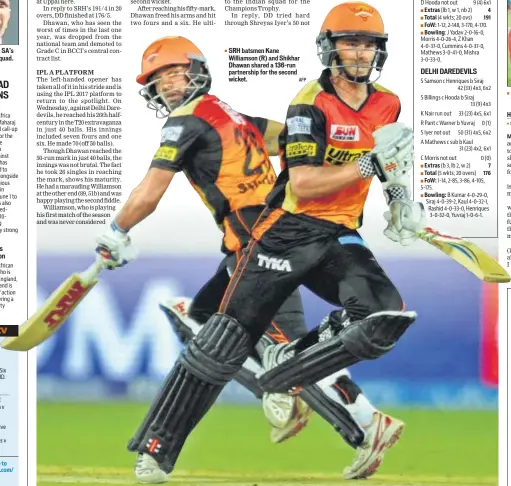  ?? AFP ?? Keshav Maharaj is in SA’s Champions Trophy squad. SRH batsmen Kane Williamson (R) and Shikhar Dhawan shared a 136run partnershi­p for the second wicket.