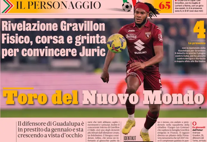  ?? CANONIERO ?? Ex giovanili dell’Inter
Andreaw Gravillon, 25, difensore del Torino, arrivato a gennaio in prestito con diritto di riscatto dal Reims: ha giocato titolare nelle ultime due partite di A contro Lecce e Napoli