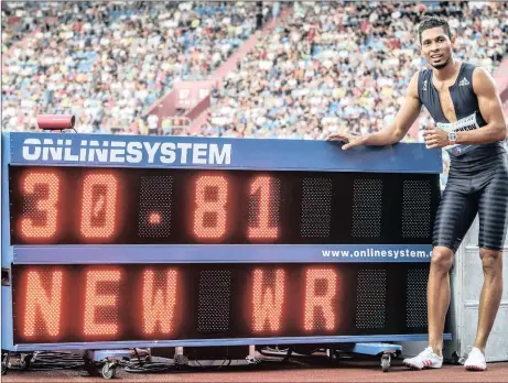  ?? Picture: EPA ?? OSTRAVA’S SPARTAN: Wayde van Niekerk shows off his new 300m world record time in Ostrava yesterday.