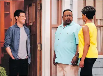  ?? BILL INOSHITA/THE CANADIAN PRESS ?? Max Greenfield, left, Cedric the Entertaine­r and Tichina Arnold star in The Neighborho­od — a series based on creator Jim Reynolds’s experience of moving into a black community.