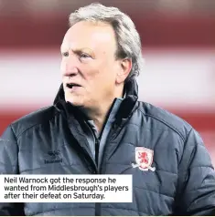  ??  ?? Neil Warnock got the response he wanted from Middlesbro­ugh’s players after their defeat on Saturday.