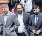  ??  ?? >
(from left) Zafar Iqbal,Amar Paul and Tejinder Bhuee leaving court