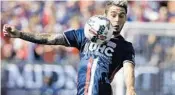  ?? STEVEN SENNE/ASSOCIATED PRESS ?? Revolution forward Diego Fagundez scored both goals in host New England’s victory over Columbus on Sunday.