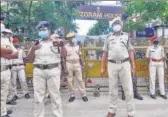  ??  ?? Assam security personnel stand vigil outside Mizoram House Guwahati on July 29.