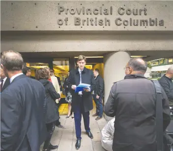  ?? ARLEN REDEKOP ?? B.C. Attorney General David Eby leaves court after announcing funding to raise pay for legal aid lawyers Tuesday. The increase will cost taxpayers an additional $20 million annually.