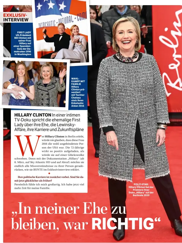  ??  ?? POLIT-STAR: Hillary Clinton bei der Premiere ihrer Doku „Hillary“auf der Berlinale 2020