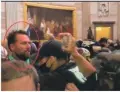  ?? FBI ?? A photograph from a “statement of facts” filed by an FBI agent after the Jan. 6 riot at the U.S. Capitol. Federal officials allege Olympian Klete Keller, circled, was among the crowd.