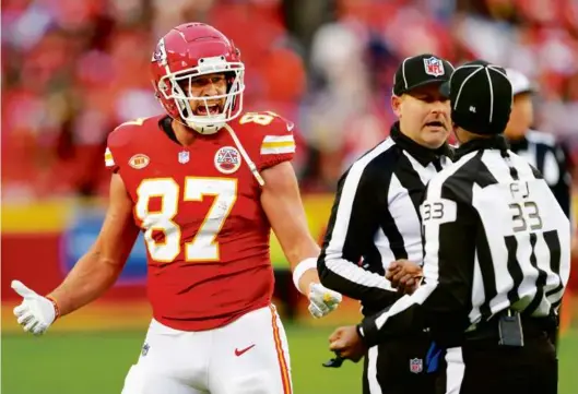  ?? REED HOFFMANN/ASSOCIATED PRESS ?? Travis Kelce should be able to let his stats speak for him, as they make a case that he will be worthy of the Hall of Fame.