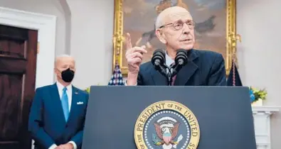  ?? SARAHBETH MANEY/THE NEW YORK TIMES ?? Supreme Court Justice Stephen Breyer, who will retire this summer, speaks Thursday in Washington.