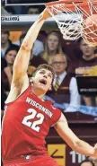  ?? ASSOCIATED PRESS ?? Wisconsin's Ethan Happ scored 23 of his 28 points in the second half against Minnesota on Saturday.