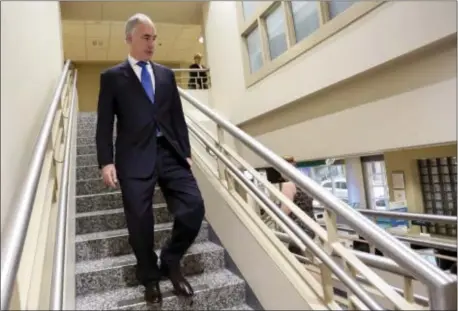  ?? ASSOCIATED PRESS ?? U.S. Sen. Bob Casey, D-Pa., leaves Moses Taylor Hospital after holding a meeting about the Children’s Health Insurance Program (CHIP) in Scranton on Wednesday. See story about President Trump’s visit to the state on PAGE 12.