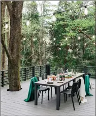  ?? (Robert Peterson, Rustic White Photograph­y for Brian Patrick Flynn via AP) ?? Designer Brian Patrick Flynn suggests using dimmable true daylight LED bulbs to avoid the yellowing effect warm bulbs have on spaces. Here on his patio, the bright white casts a beautiful glow as the sun goes down.