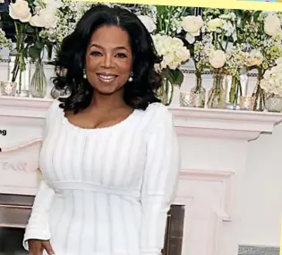  ??  ?? A slimmed-down Oprah dressed in a figure-hugging white gown as she and Stedman celebrated with family and friends.