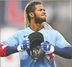  ?? GETTY IMAGES ?? Blue Jays' Raimel Tapia reacts after flying out in the top of the fifth inning against the Cleveland Guardians in Cleveland on Thursday night.