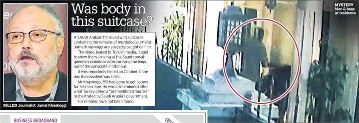  ??  ?? KILLED Journalist Jamal Khashoggi MYSTERY Man &amp; bags at residence