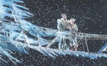  ??  ?? Jelani Alladin (Kristoff ) and Patti Murin (Anna) in “Frozen” at the Buell Theatre.