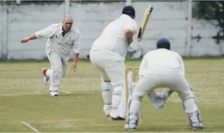  ??  ?? Silksworth bowler Paul Bradford in action against Boldon at Silksworth Lane.