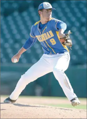  ?? (NWA Democrat-Gazette/Andy Shupe) ?? Sheridan’s Tyler Cacciatori, here pitching against Benton in the Yellowjack­ets’ Class 5A state championsh­ip victory last year, came into his senior season seeking to lead his school to its fourth championsh­ip in six years.