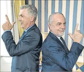  ?? FOTO: TWITTER ?? Ancelotti y De Laurentiis, ayer tras el anuncio del nombramien­to del técnico
